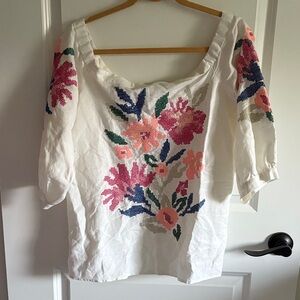 NWOT Ann Taylor Embroidered off shoulder linen top